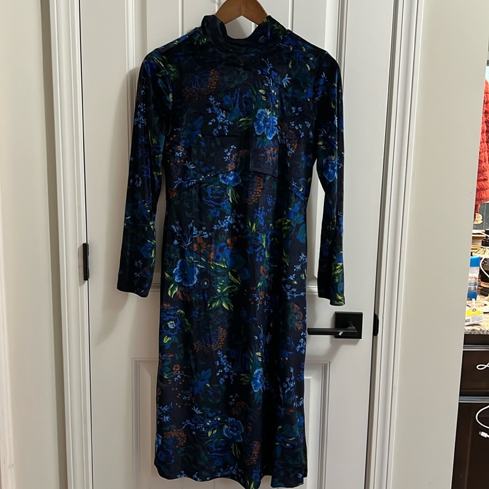 Anthropologie Velcro floral blue dress size small petite